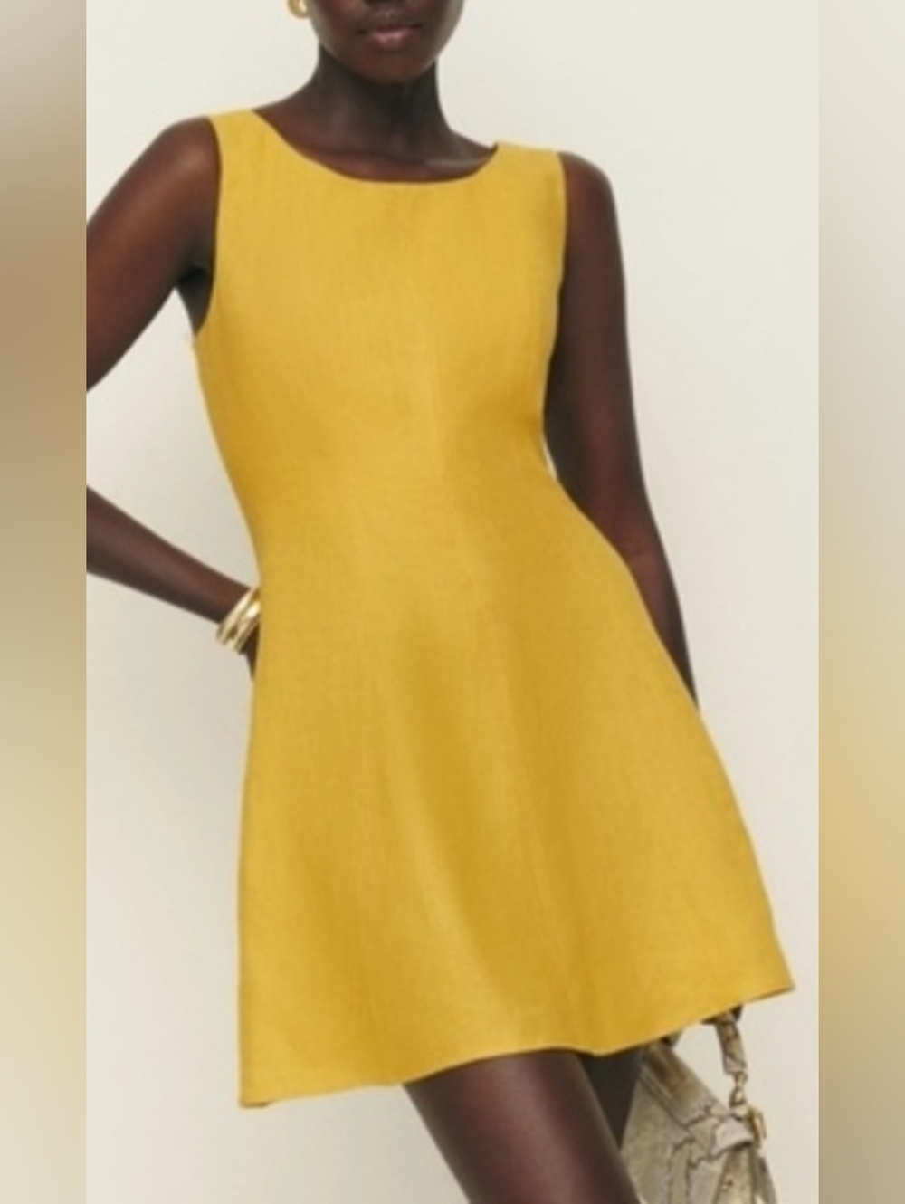 Reformation Amorette A-Line Linen Mini Dress in Sunflower. Size: 12